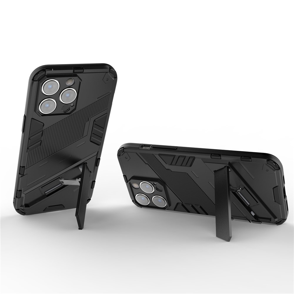 For iPhone 14 Pro Max 6.7 inch Kickstand Anti-Slip Rugged Phone Case Soft Flexible TPU Hard PC Protective Cover - Black-3