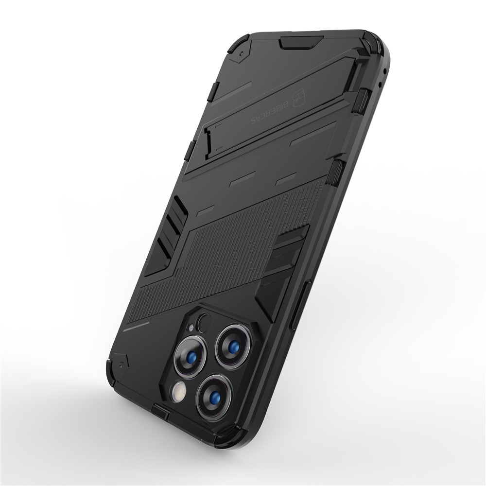 For iPhone 14 Pro Max 6.7 inch Kickstand Anti-Slip Rugged Phone Case Soft Flexible TPU Hard PC Protective Cover - Black-4