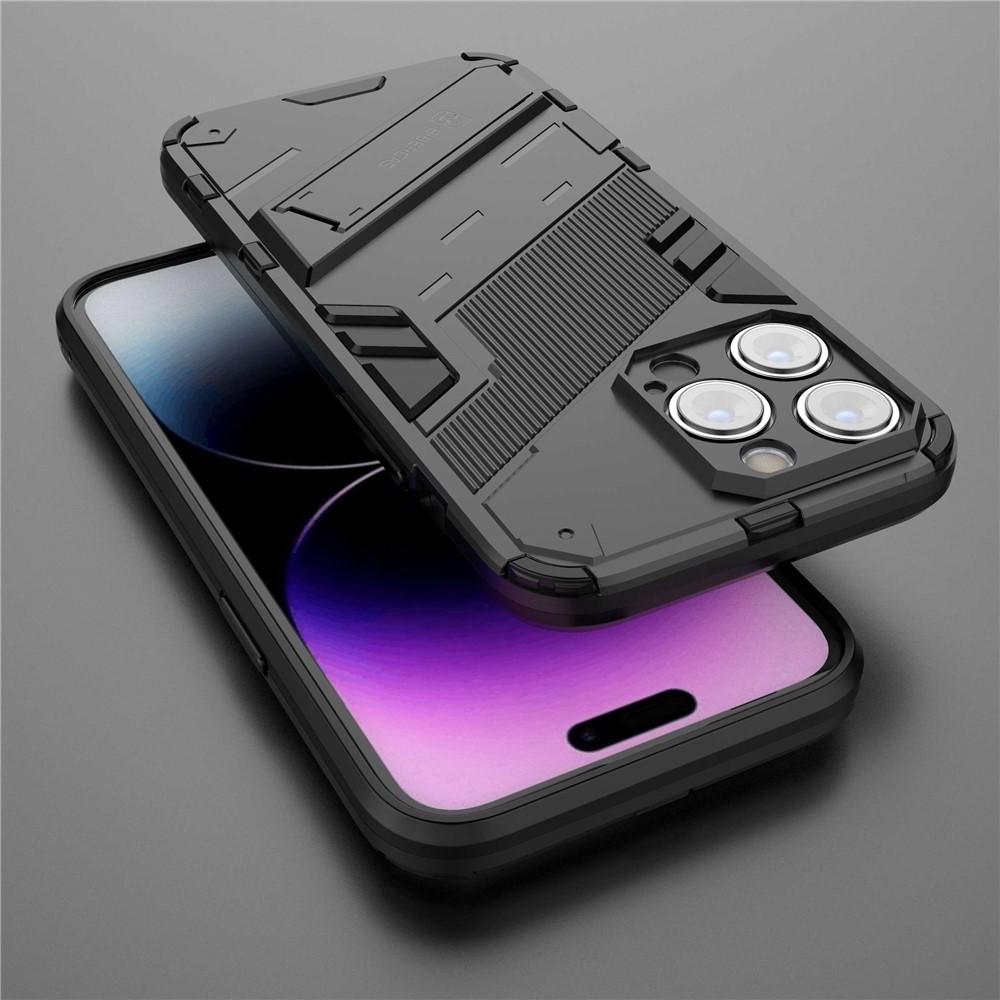 For iPhone 14 Pro Max 6.7 inch Kickstand Anti-Slip Rugged Phone Case Soft Flexible TPU Hard PC Protective Cover - Black-6