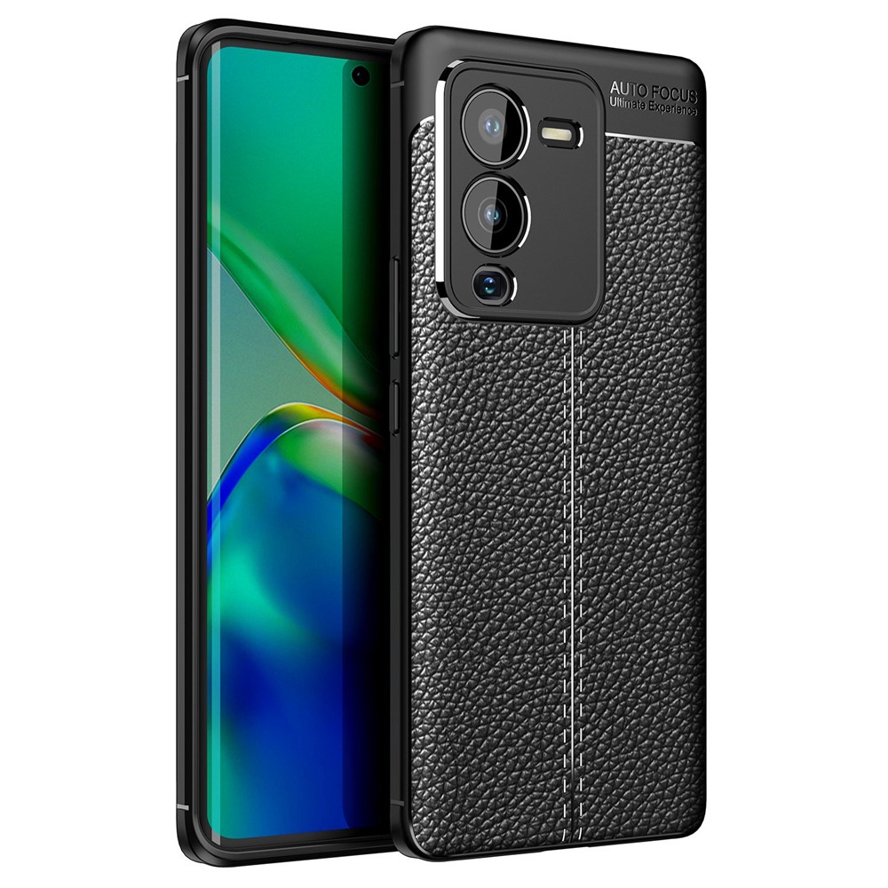 For vivo S15 Pro 5G Soft TPU Protection Shockproof Case Litchi Texture Anti-Slip Back Cover - Black-1