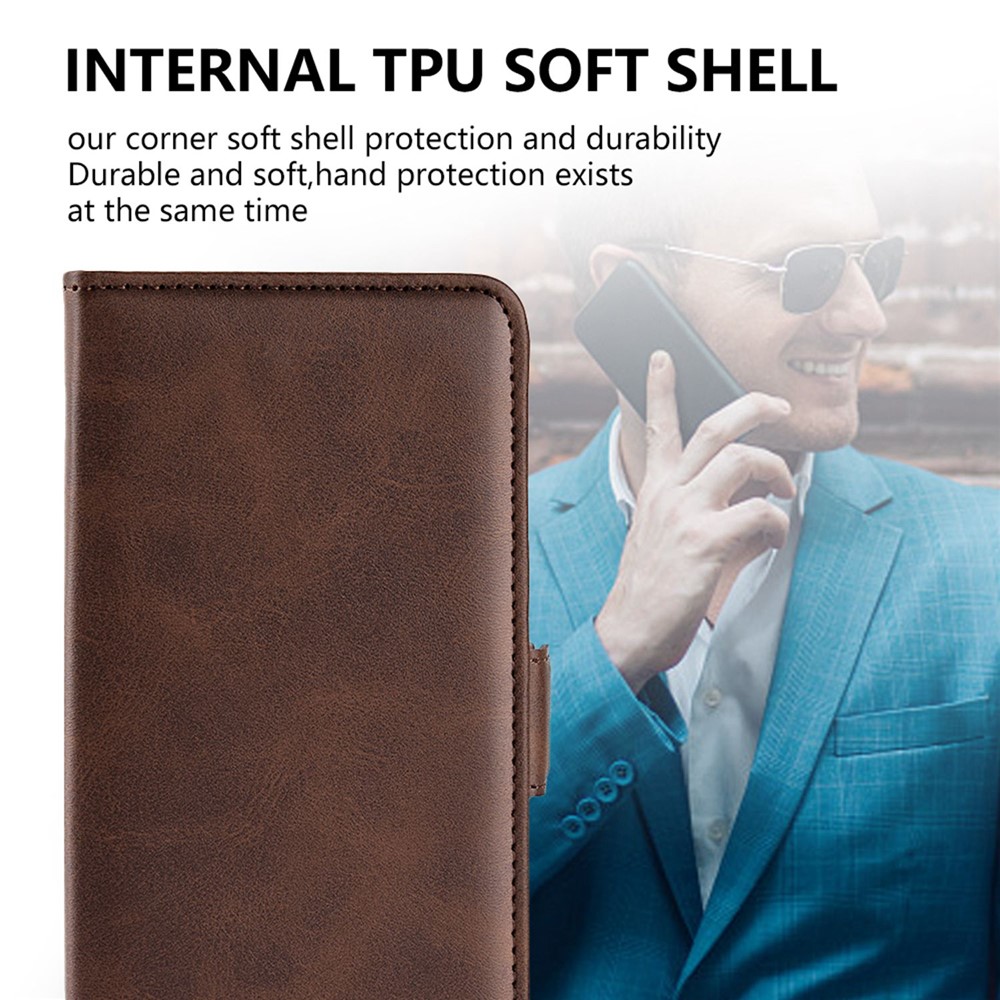 For Honor 70 5G PU Leather Wallet Case Dual Magnetic Clasp Stand Flip Protective Cover - Brown-8