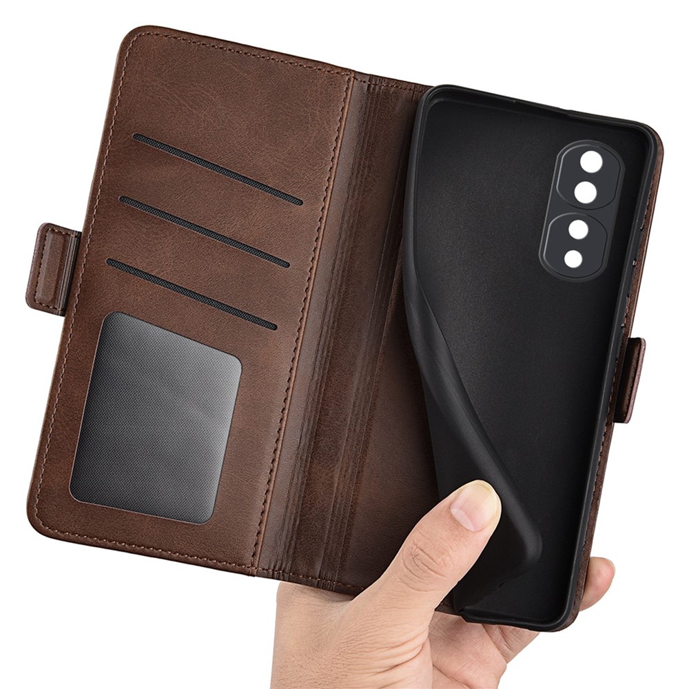 For Honor 70 5G PU Leather Wallet Case Dual Magnetic Clasp Stand Flip Protective Cover - Brown-9