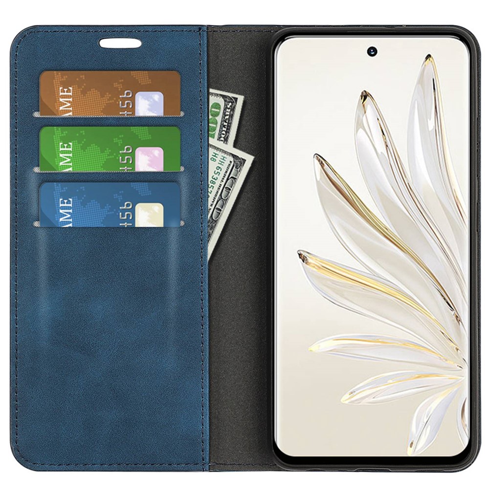 For Honor 70 5G Skin-touch Feeling PU Leather Case Magnetic Auto-absorbed Stand Shockproof TPU Flip Wallet Protective Cover - Blue-2