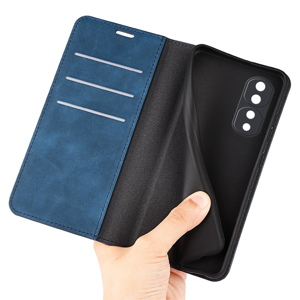 For Honor 70 5G Skin-touch Feeling PU Leather Case Magnetic Auto-absorbed Stand Shockproof TPU Flip Wallet Protective Cover - Blue-9