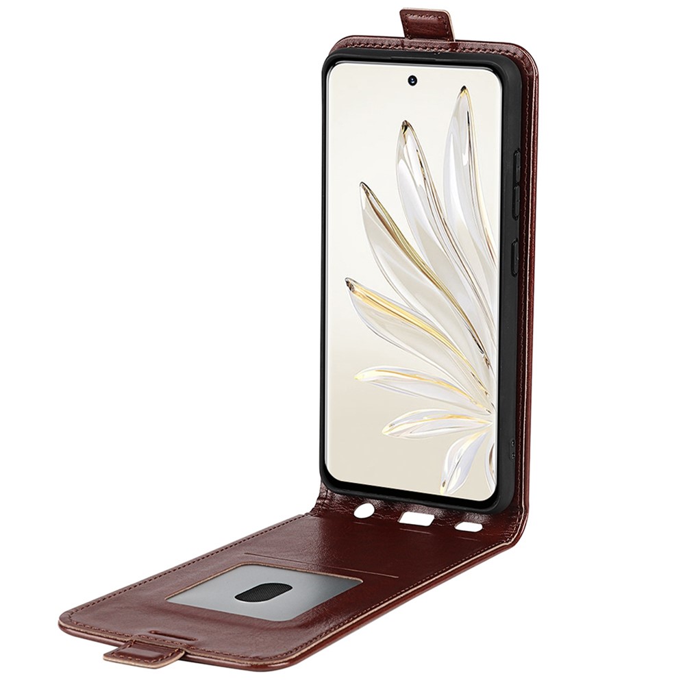 For Honor 70 5G Vertical Flip Phone Case Crazy Horse Texture PU Leather Protective Cover with Card Slot - Brown-2