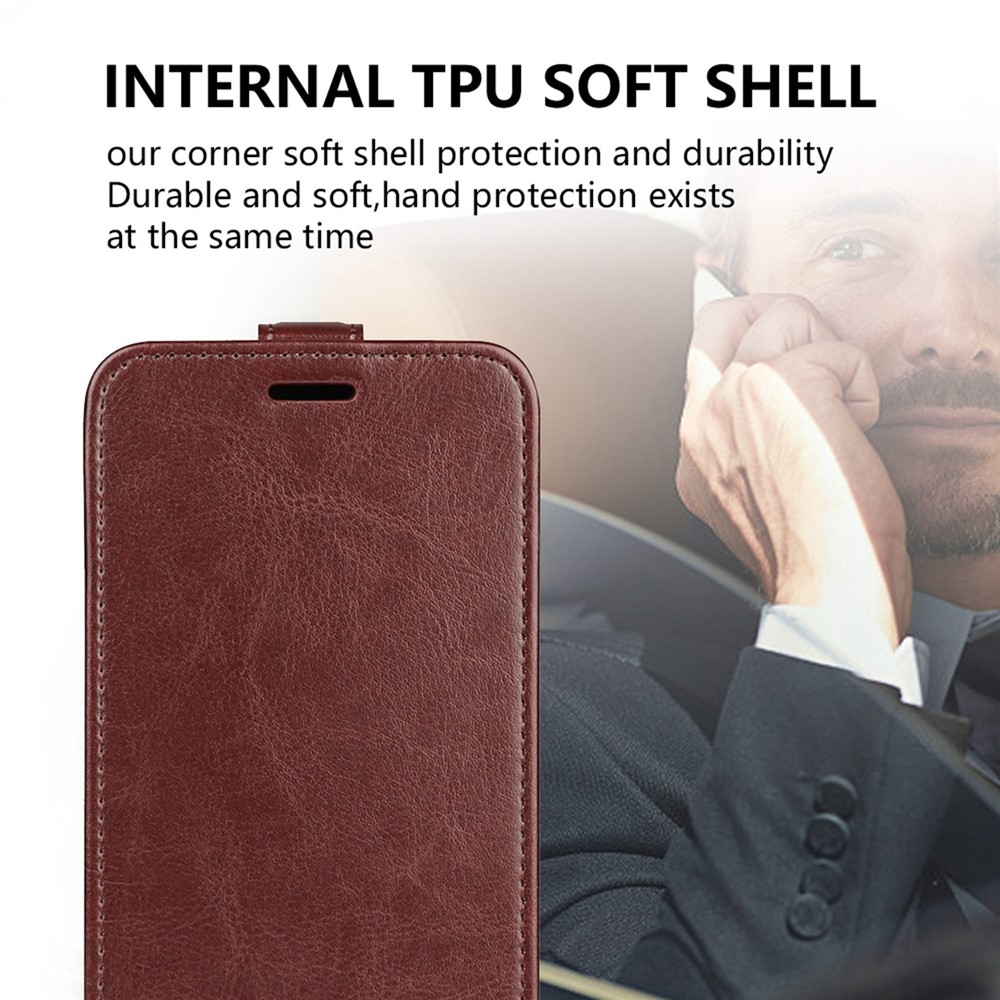 For Honor 70 5G Vertical Flip Phone Case Crazy Horse Texture PU Leather Protective Cover with Card Slot - Brown-6