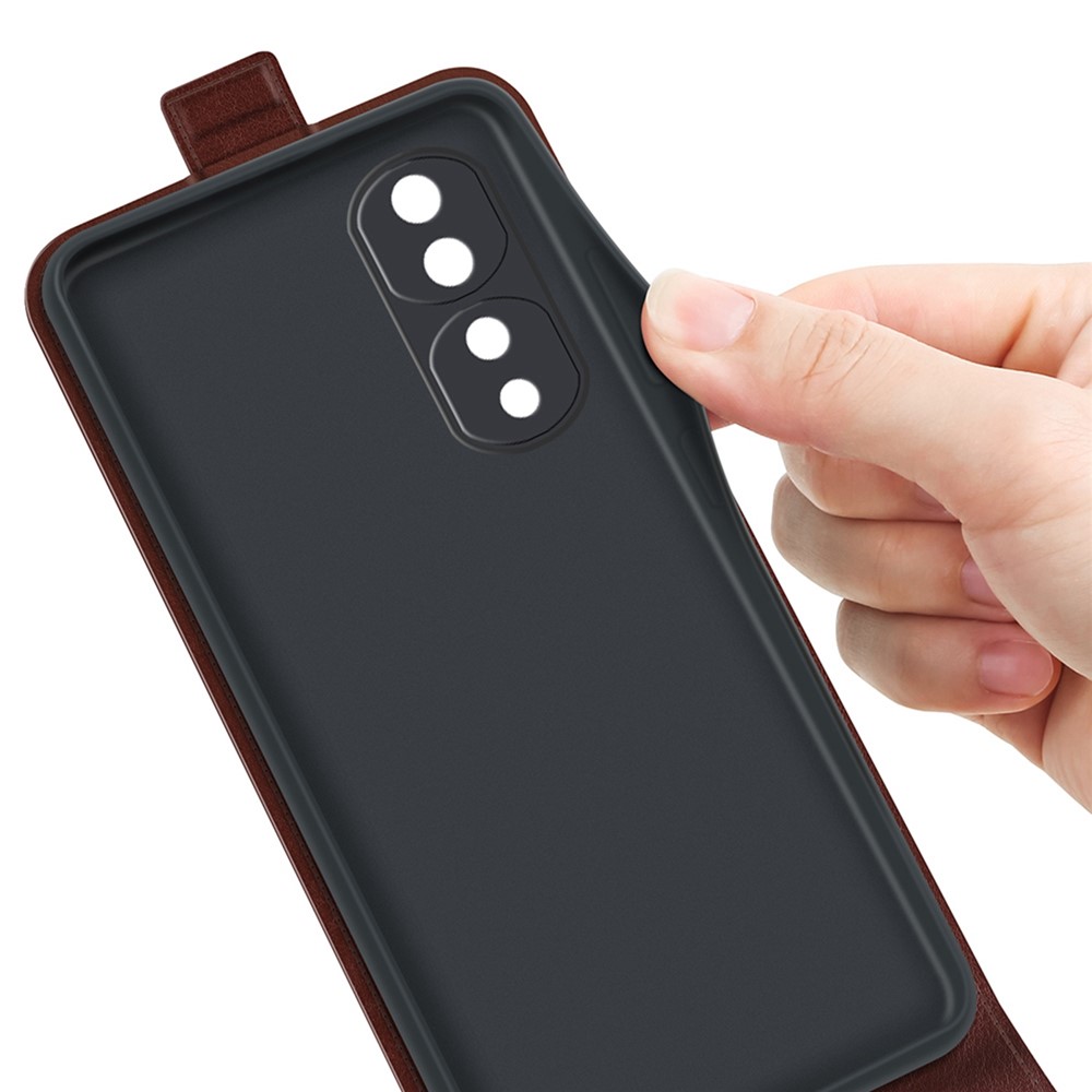 For Honor 70 5G Vertical Flip Phone Case Crazy Horse Texture PU Leather Protective Cover with Card Slot - Brown-8