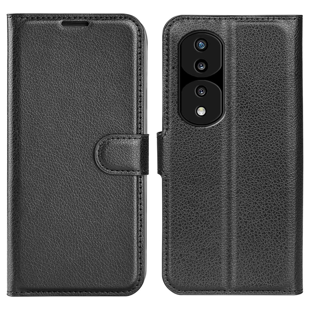 For Honor 70 5G Litchi Texture Wallet Case PU Leather Stand Shockproof TPU Inner Shell Flip Folio Cover - Black-1