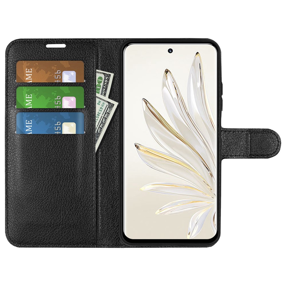 For Honor 70 5G Litchi Texture Wallet Case PU Leather Stand Shockproof TPU Inner Shell Flip Folio Cover - Black-2