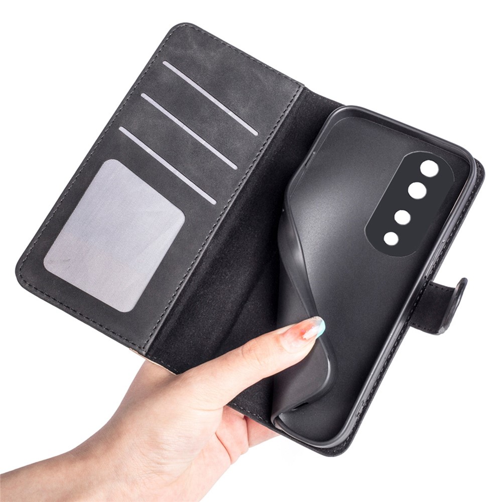 For Honor 70 Pro 5G Color Splicing Wallet Case PU Leather Magnetic Protect Flip Stand Phone Cover - Black-4