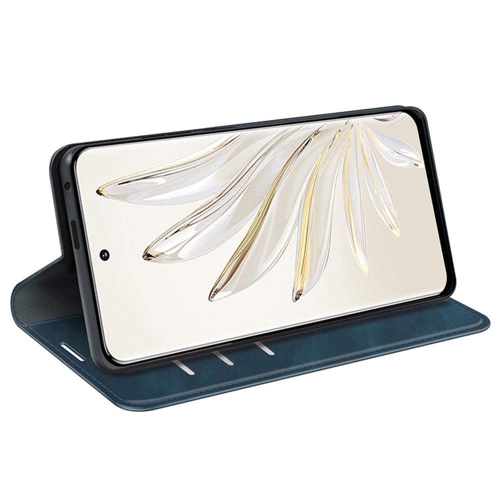 For Honor 70 Pro 5G PU Leather Wallet Case Flip Folio Stand Magnetic Absorption Protect Skin-touch Feeling Full Protection Cover - Blue-3