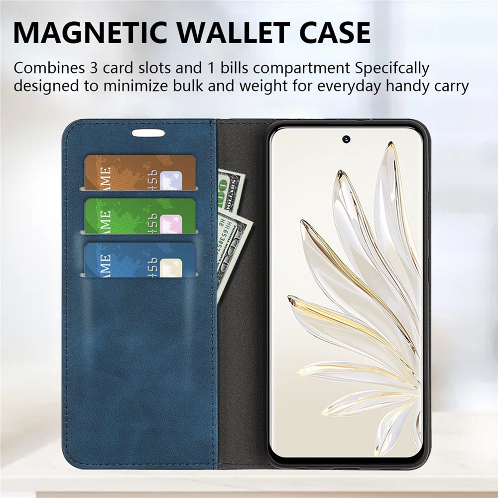 For Honor 70 Pro 5G PU Leather Wallet Case Flip Folio Stand Magnetic Absorption Protect Skin-touch Feeling Full Protection Cover - Blue-4