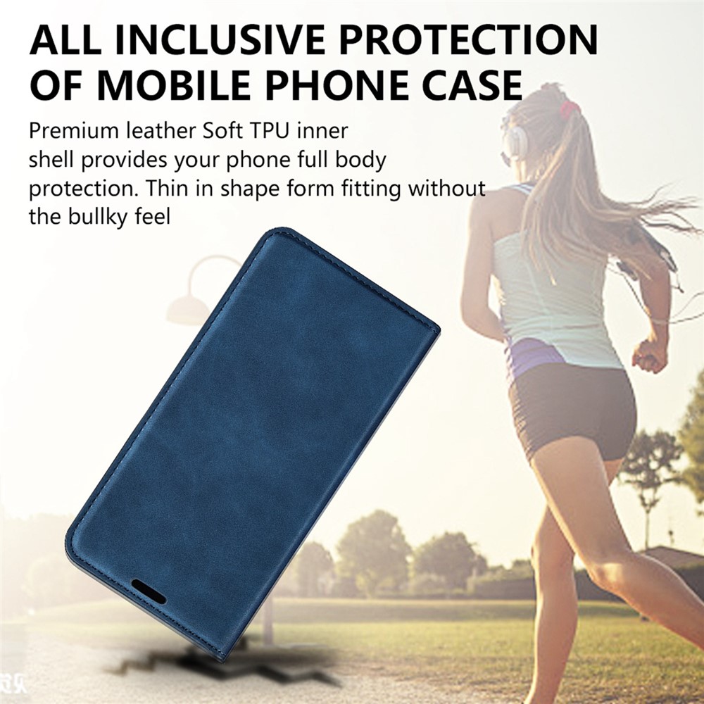 For Honor 70 Pro 5G PU Leather Wallet Case Flip Folio Stand Magnetic Absorption Protect Skin-touch Feeling Full Protection Cover - Blue-6