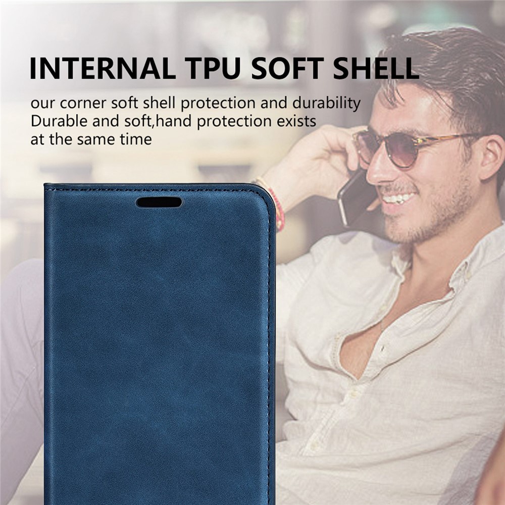 For Honor 70 Pro 5G PU Leather Wallet Case Flip Folio Stand Magnetic Absorption Protect Skin-touch Feeling Full Protection Cover - Blue-8