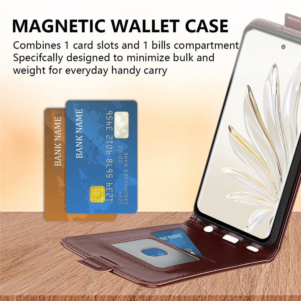For Honor 70 Pro 5G PU Leather Card Holder Case Crazy Horse Texture Vertical Flip Magnetic Cover - Brown-5