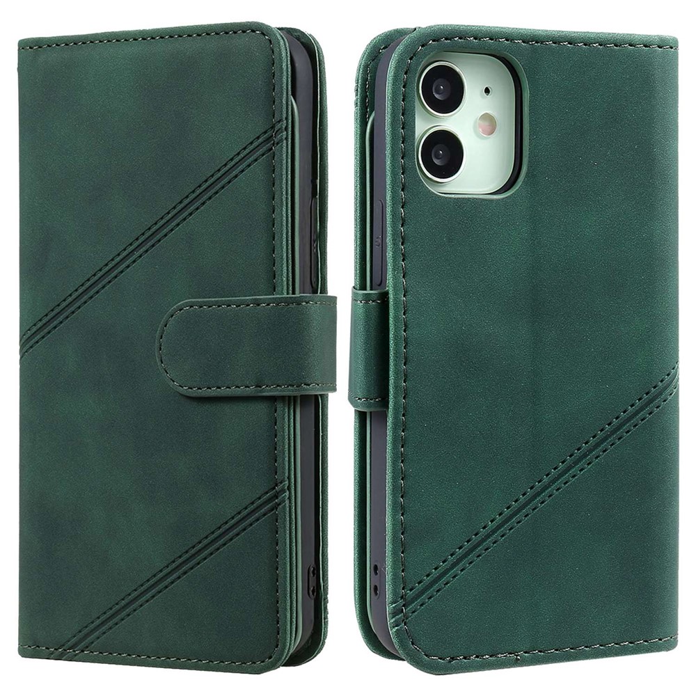 For iPhone 12 mini 5.4 inch PU Leather Stand Cover Imprinted Cellphone Case with Multiple Card Slots and Cash Pocket - Green