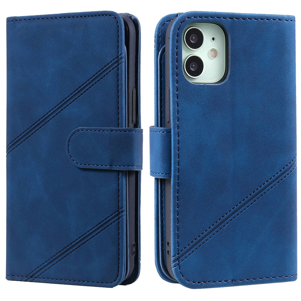 For iPhone 12 mini 5.4 inch PU Leather Stand Cover Imprinted Cellphone Case with Multiple Card Slots and Cash Pocket - Blue