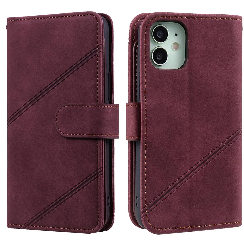 For iPhone 12 mini 5.4 inch PU Leather Stand Cover Imprinted Cellphone Case with Multiple Card Slots and Cash Pocket - Red