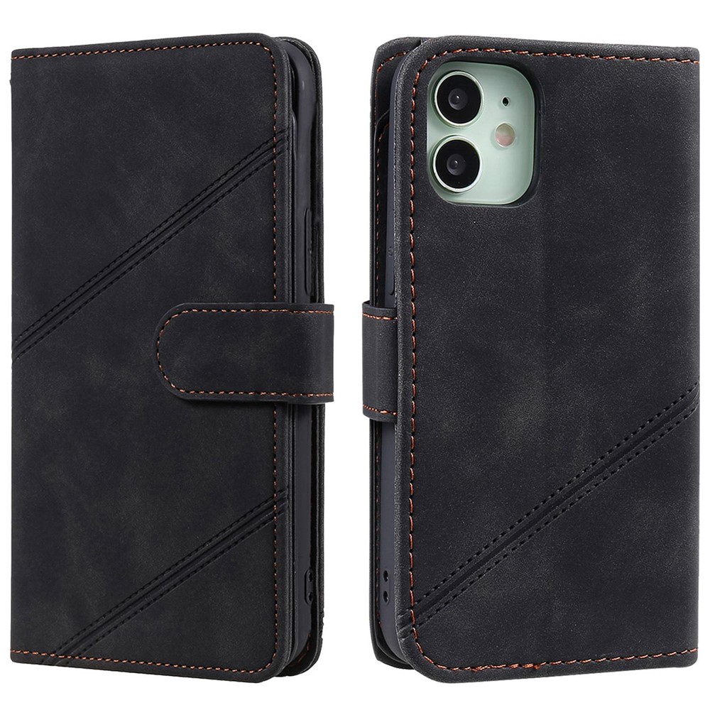 For iPhone 12 mini 5.4 inch PU Leather Stand Cover Imprinted Cellphone Case with Multiple Card Slots and Cash Pocket - Black