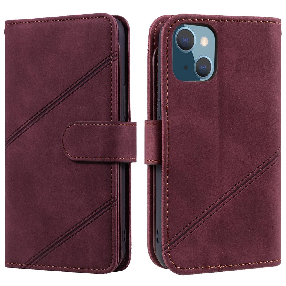 For iPhone 13 mini 5.4 inch Magnetic Clasp Phone Case Imprinted PU Leather Stand Cover with Multiple Card Slots and Cash Pocket - Red