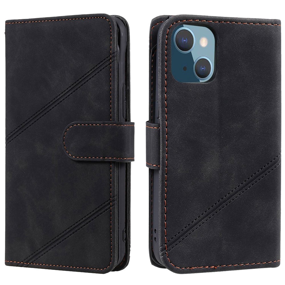For iPhone 13 mini 5.4 inch Magnetic Clasp Phone Case Imprinted PU Leather Stand Cover with Multiple Card Slots and Cash Pocket - Black