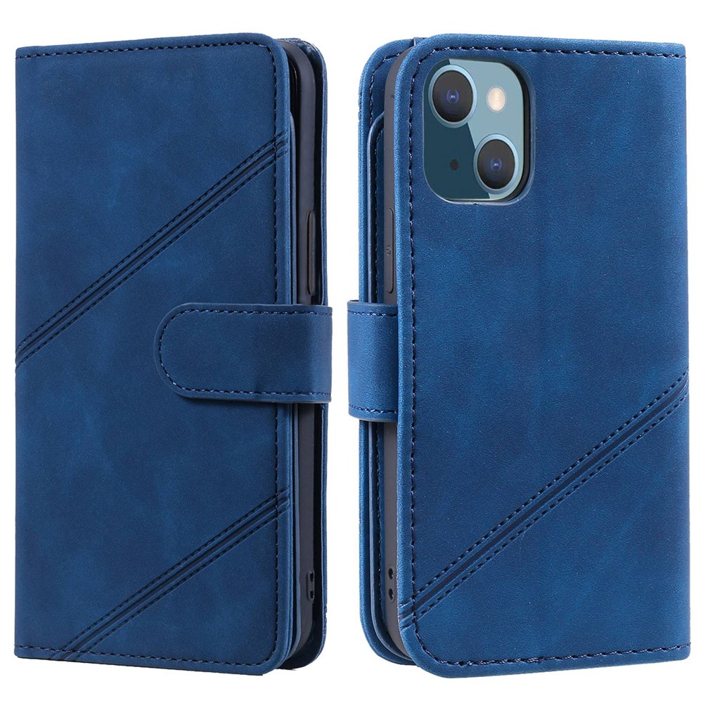 For iPhone 13 mini 5.4 inch Magnetic Clasp Phone Case Imprinted PU Leather Stand Cover with Multiple Card Slots and Cash Pocket - Blue