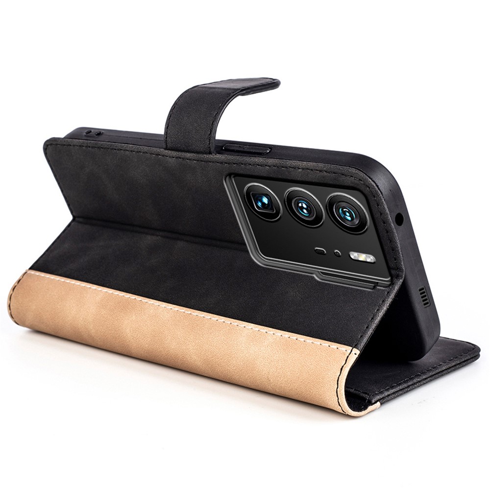 For ZTE Axon 40 Ultra 5G Color Splicing Anti-scratch PU Leather Case Stand Wallet Shockproof Phone Cover - Black-3