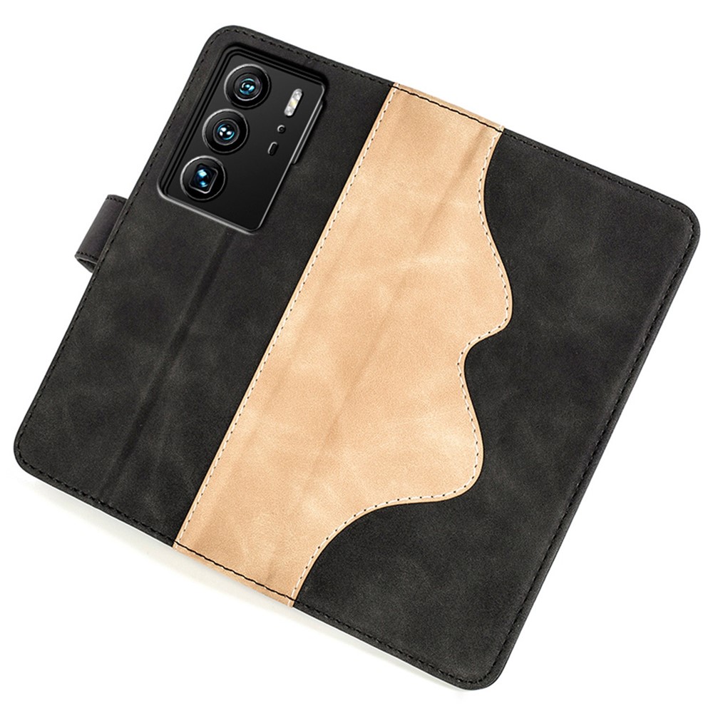 For ZTE Axon 40 Ultra 5G Color Splicing Anti-scratch PU Leather Case Stand Wallet Shockproof Phone Cover - Black-5