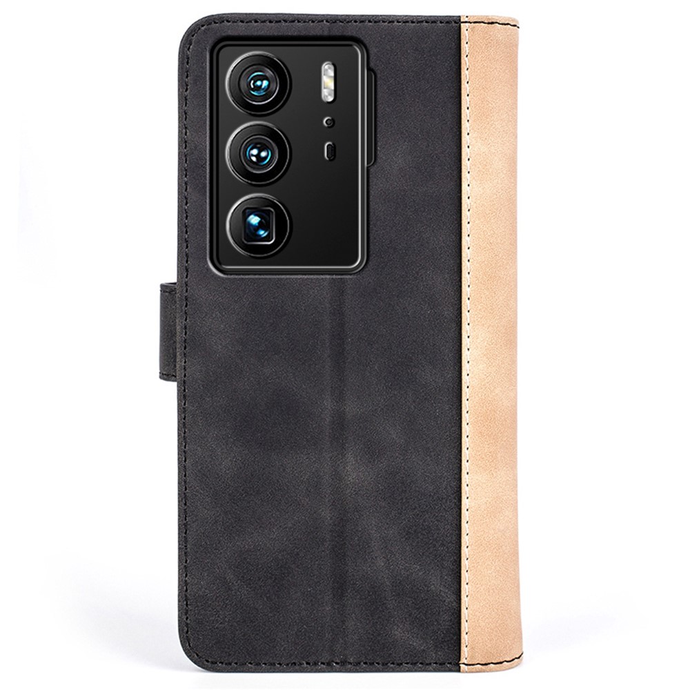 For ZTE Axon 40 Ultra 5G Color Splicing Anti-scratch PU Leather Case Stand Wallet Shockproof Phone Cover - Black-7