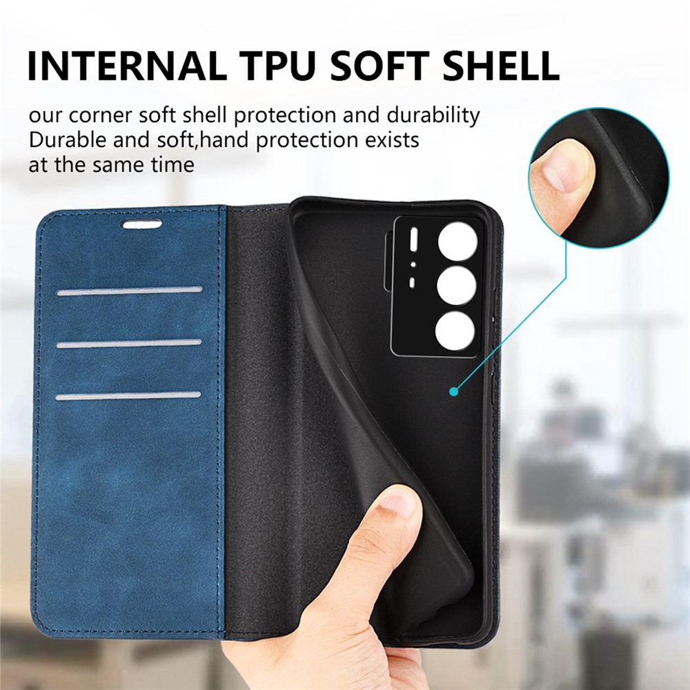 For ZTE Axon 40 Ultra 5G Skin-touch Feeling Phone Cover PU Leather + TPU Stand Wallet Folio Flip Case - Blue-7