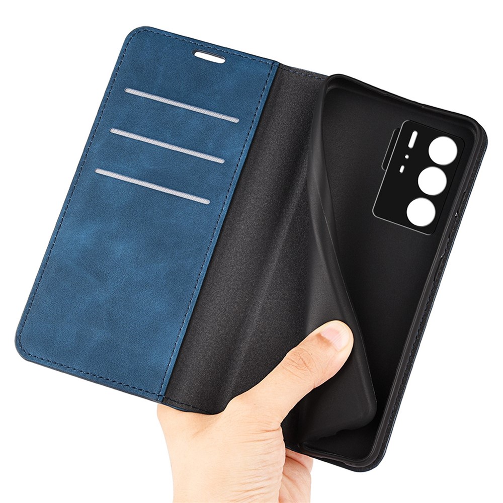 For ZTE Axon 40 Ultra 5G Skin-touch Feeling Phone Cover PU Leather + TPU Stand Wallet Folio Flip Case - Blue-9