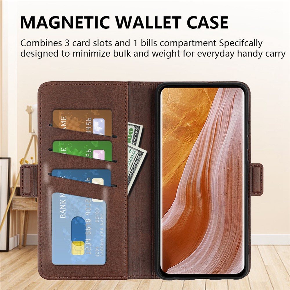 For ZTE Axon 40 Ultra 5G Wallet Stand Phone Case PU Leather Dual Magnetic Clasp Inner TPU Flip Cover - Brown-4
