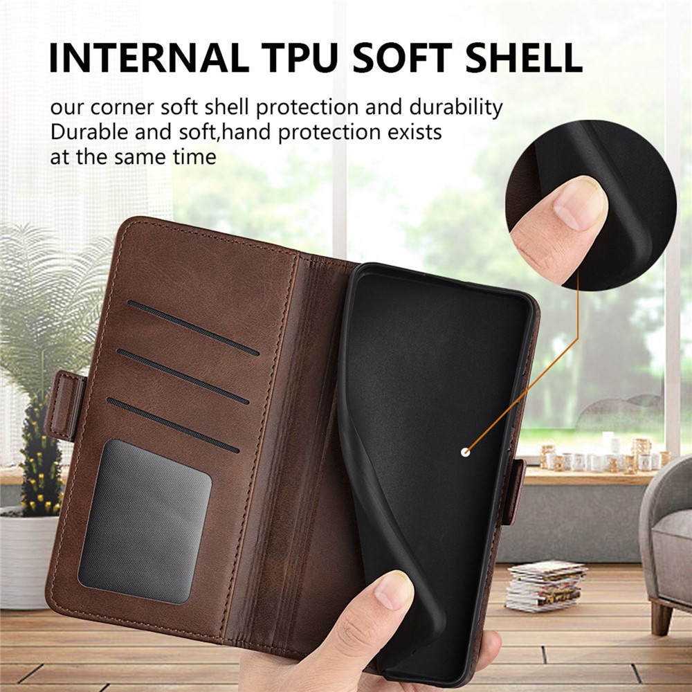 For ZTE Axon 40 Ultra 5G Wallet Stand Phone Case PU Leather Dual Magnetic Clasp Inner TPU Flip Cover - Brown-7