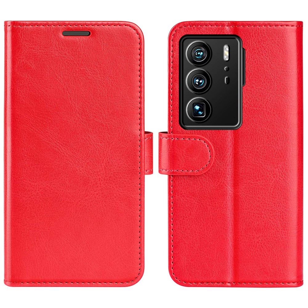 For ZTE Axon 40 Ultra 5G Crazy Horse Texture Phone Cover PU Leather Stand Wallet Drop-proof Flip Case - Red-1