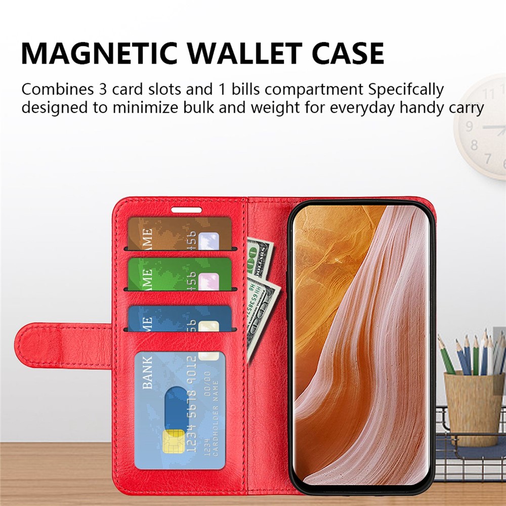 For ZTE Axon 40 Ultra 5G Crazy Horse Texture Phone Cover PU Leather Stand Wallet Drop-proof Flip Case - Red-4