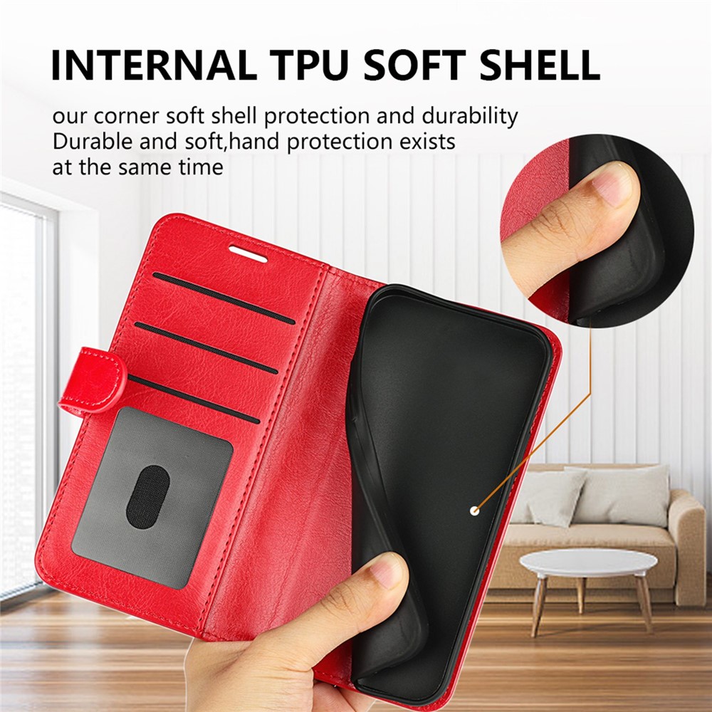 For ZTE Axon 40 Ultra 5G Crazy Horse Texture Phone Cover PU Leather Stand Wallet Drop-proof Flip Case - Red-7
