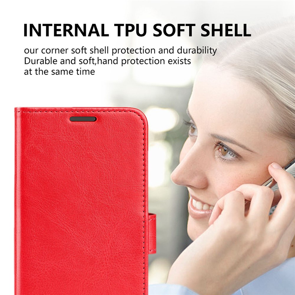 For ZTE Axon 40 Ultra 5G Crazy Horse Texture Phone Cover PU Leather Stand Wallet Drop-proof Flip Case - Red-8