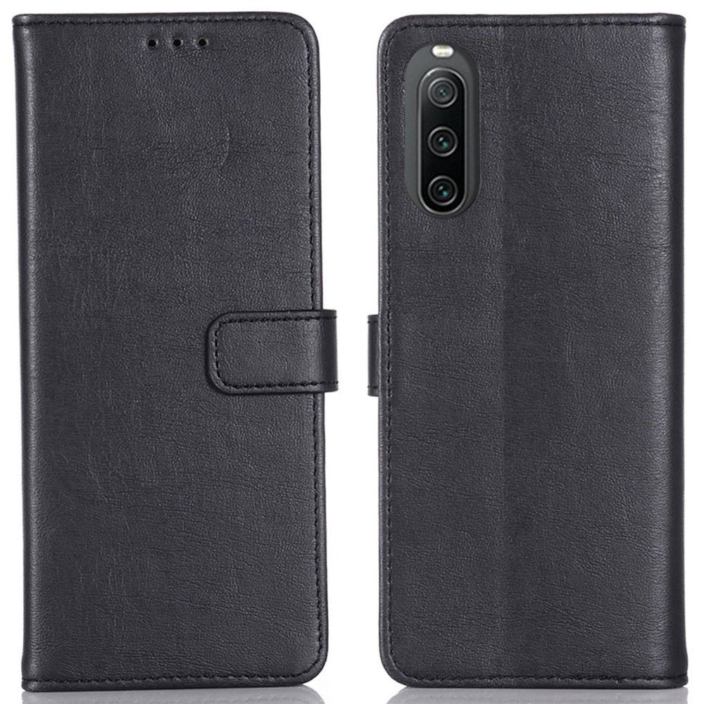 For Sony Xperia 10 IV 5G Anti-scratch Flip Folio PU Leather Vintage Cover Crazy Horse Texture Stand Wallet Style Full Protection Phone Case - Black-1