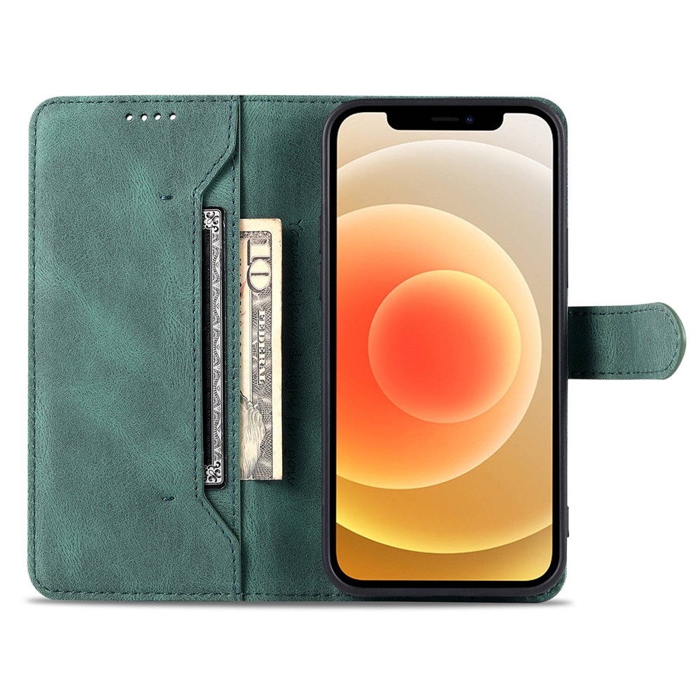 AZNS For iPhone 14 6.1 inch Drop-proof PU Leather Wallet Case Card Holder Magnetic Closure Stand Anti-scratch Phone Cover - Green-2