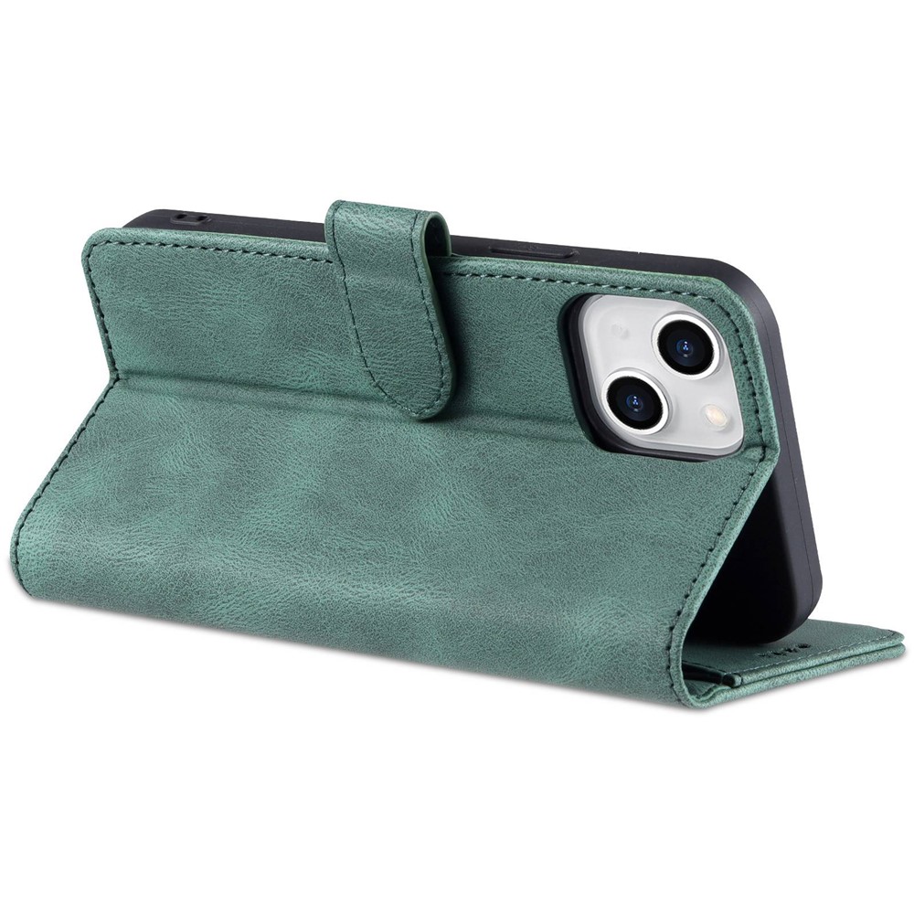 AZNS For iPhone 14 6.1 inch Drop-proof PU Leather Wallet Case Card Holder Magnetic Closure Stand Anti-scratch Phone Cover - Green-4