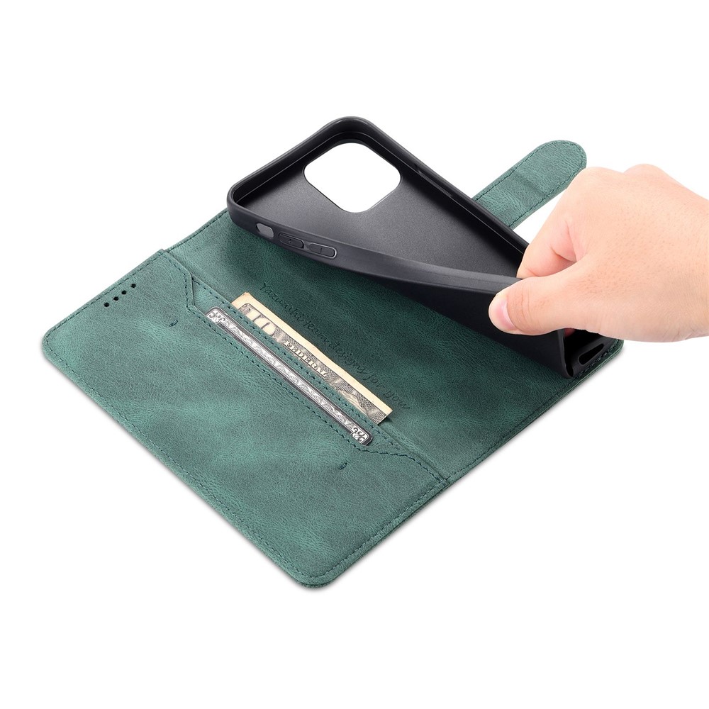 AZNS For iPhone 14 6.1 inch Drop-proof PU Leather Wallet Case Card Holder Magnetic Closure Stand Anti-scratch Phone Cover - Green-5