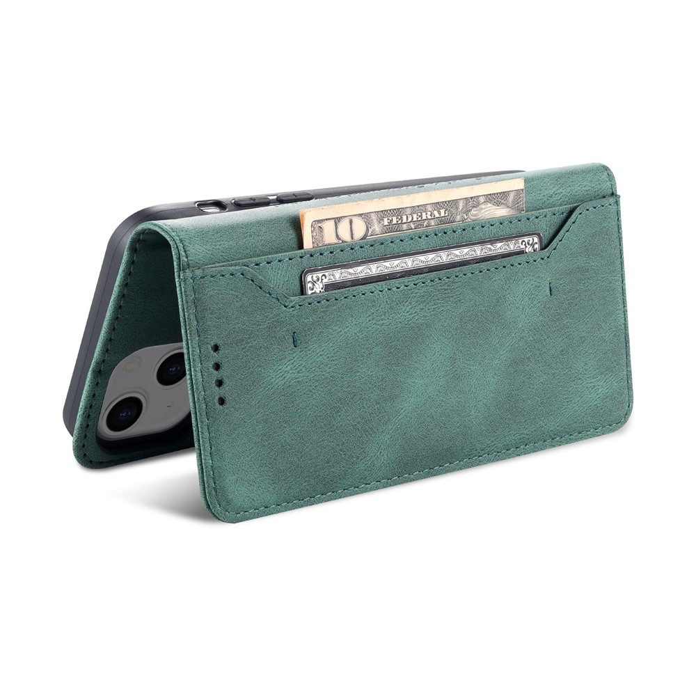 AZNS For iPhone 14 6.1 inch Drop-proof PU Leather Wallet Case Card Holder Magnetic Closure Stand Anti-scratch Phone Cover - Green-6
