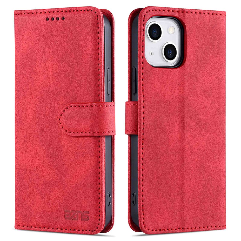 AZNS For iPhone 14 Max 6.7 inch Anti-fall PU Leather Wallet Case Magnetic Closure Stand Scratch Resistant Full Protection Phone Cover - Red-1
