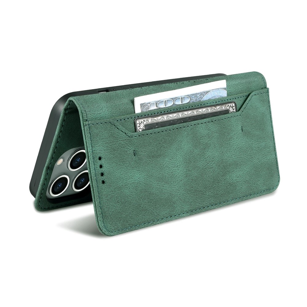 AZNS For iPhone 14 Pro Max 6.7 inch Anti-fall PU Leather Wallet Case Magnetic Closure Stand Scratch Resistant Phone Cover - Green-6