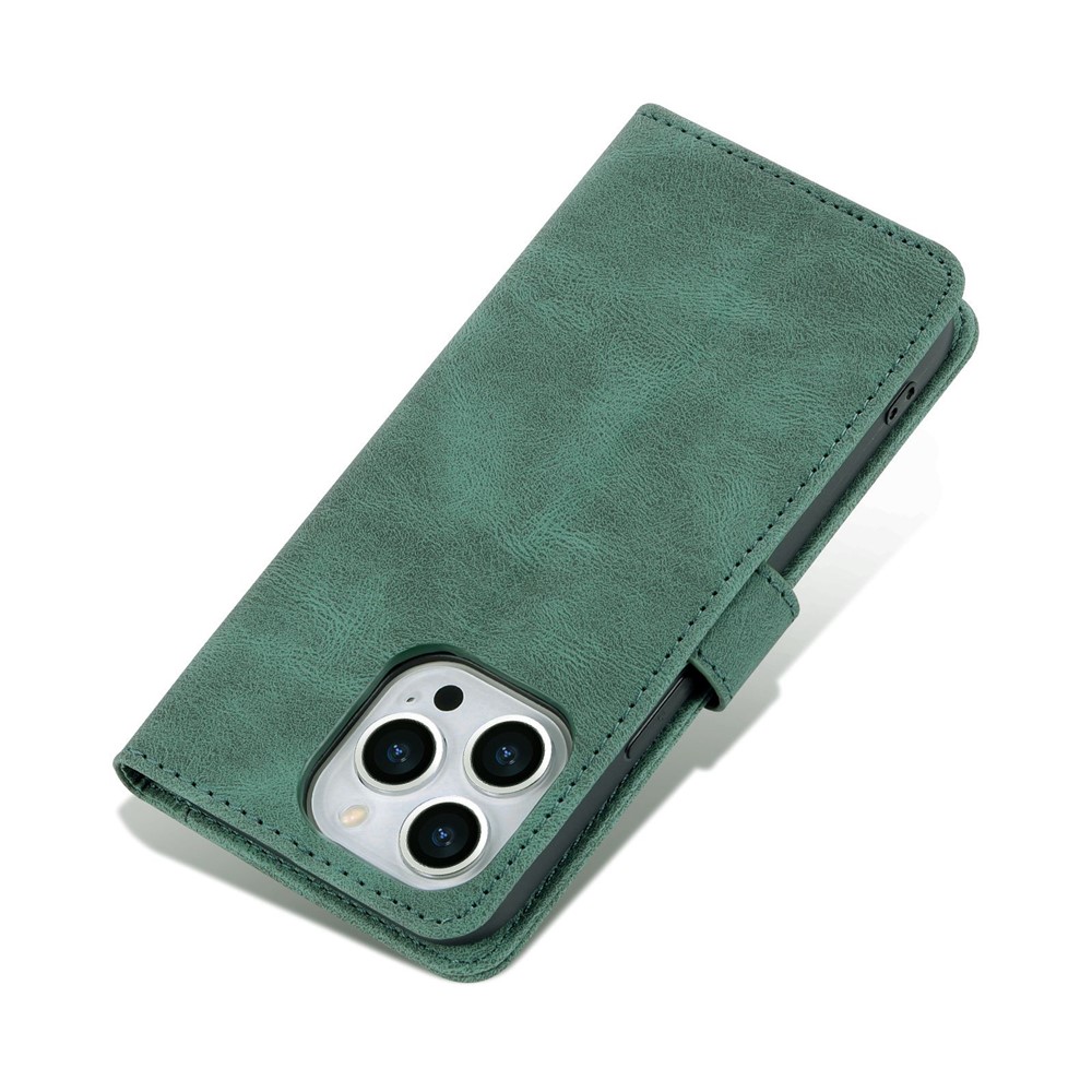 AZNS For iPhone 14 Pro Max 6.7 inch Anti-fall PU Leather Wallet Case Magnetic Closure Stand Scratch Resistant Phone Cover - Green-7