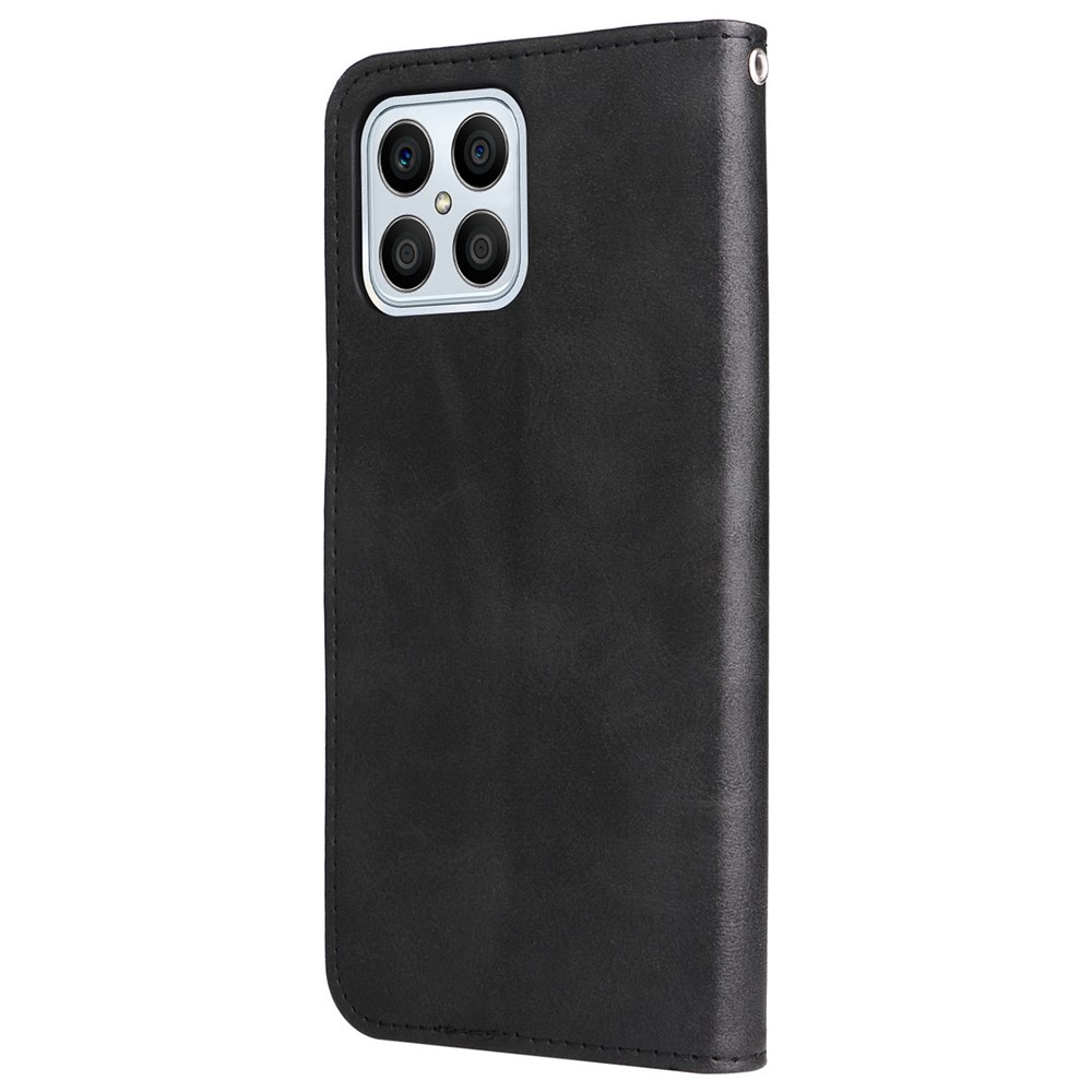 For Honor X8/X30i/Play6T Pro PU Leather Wallet Folio Flip Case Zipper Pocket Stand Shockproof Protective Cover - Black-10