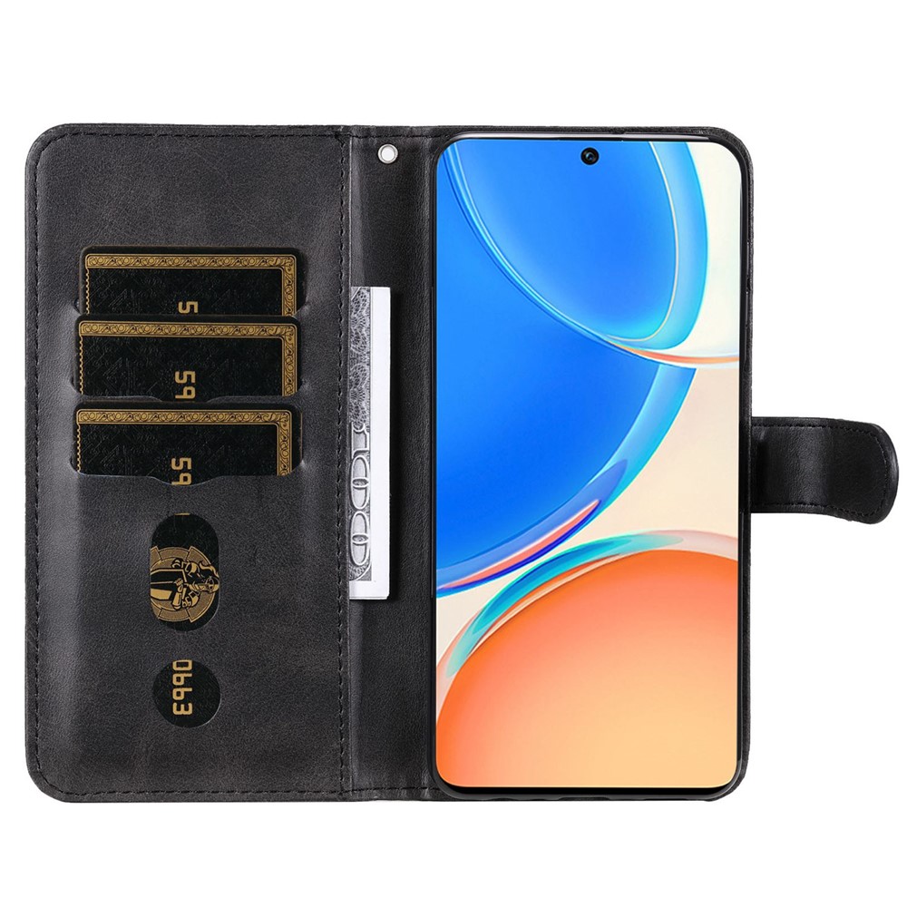 For Honor X8/X30i/Play6T Pro PU Leather Wallet Folio Flip Case Zipper Pocket Stand Shockproof Protective Cover - Black-2