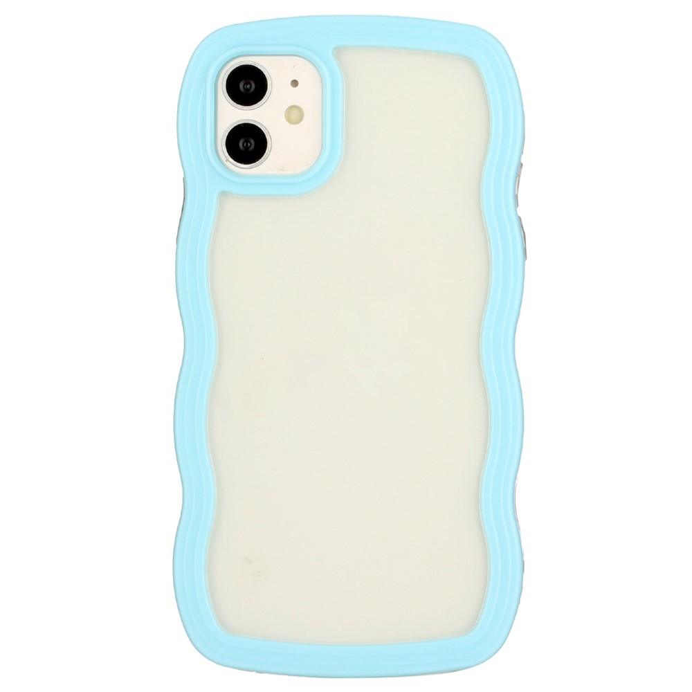 For iPhone 11 6.1 inch Impact Resistant Wavy Edge Color Frame Transparent Back Cover PC + TPU Phone Case - Sky Blue