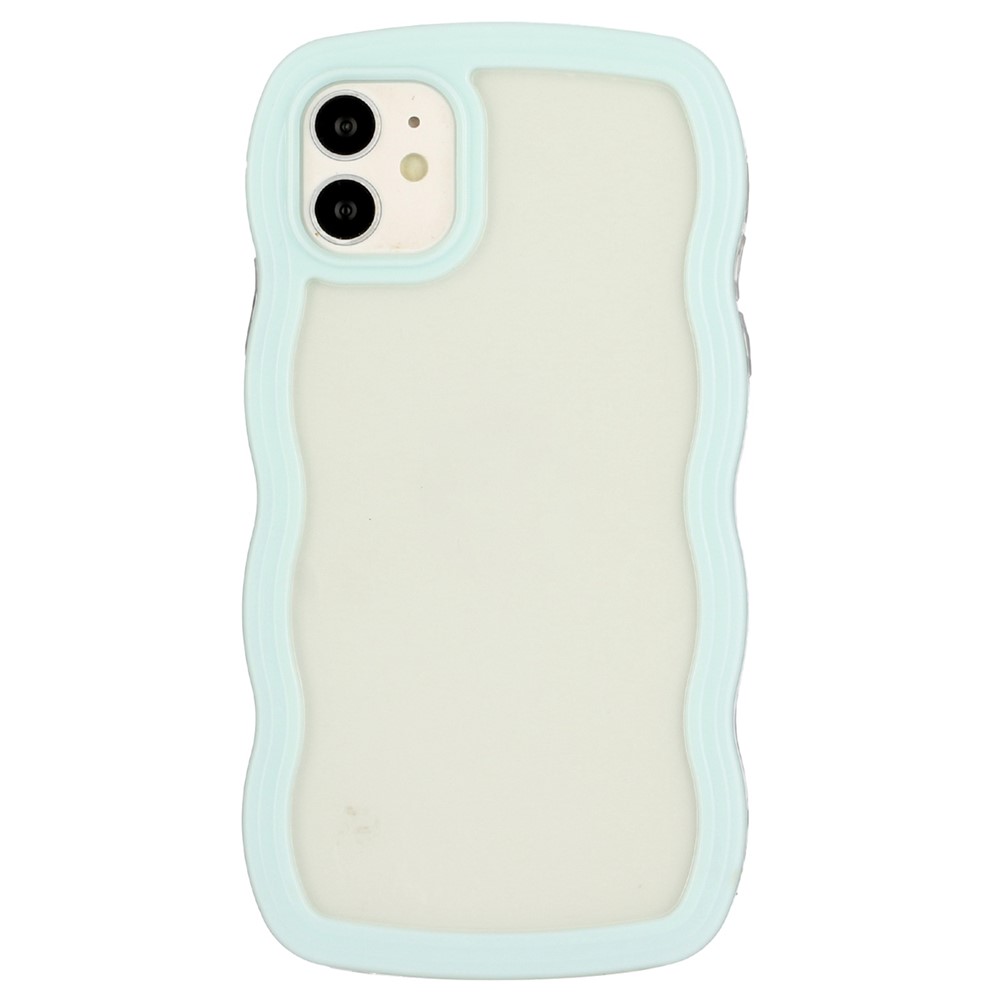 For iPhone 11 6.1 inch Impact Resistant Wavy Edge Color Frame Transparent Back Cover PC + TPU Phone Case - Baby Blue