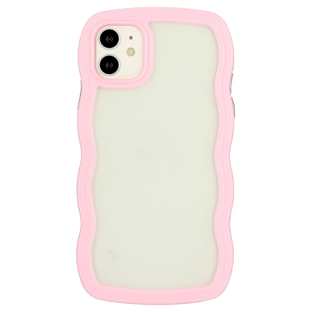 For iPhone 11 6.1 inch Impact Resistant Wavy Edge Color Frame Transparent Back Cover PC + TPU Phone Case - Pink